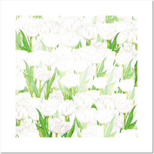 white tulip pattern Posters and Art